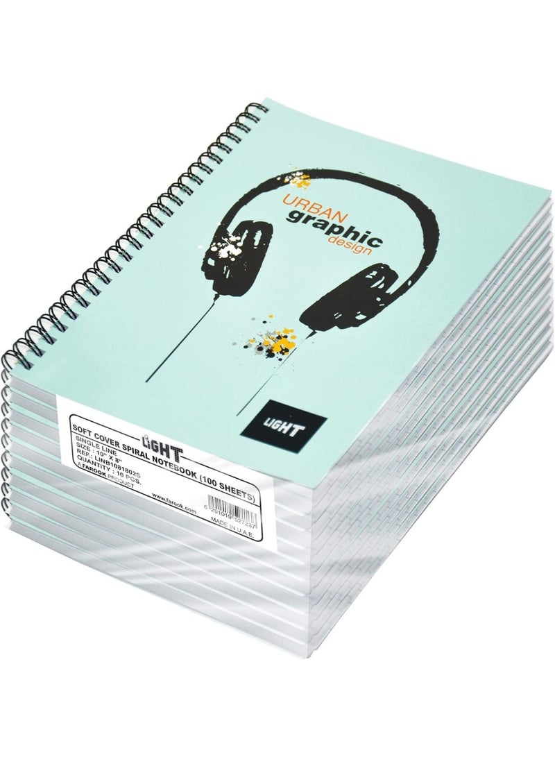 FIS Light Spiral Soft Cover Notebook Single Line (Pack of 10 Pcs X 100 Sheets) 10X8 Inch Size - LINB1081802S - Image 1